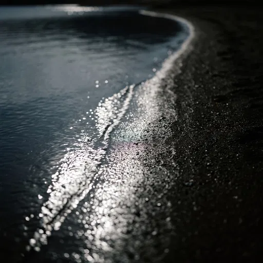 Moonlit Black Sand Shoreline at Night