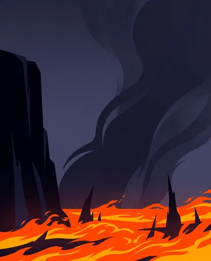 Minimalist Volcanic Cliff and Lava Sea Illustration
