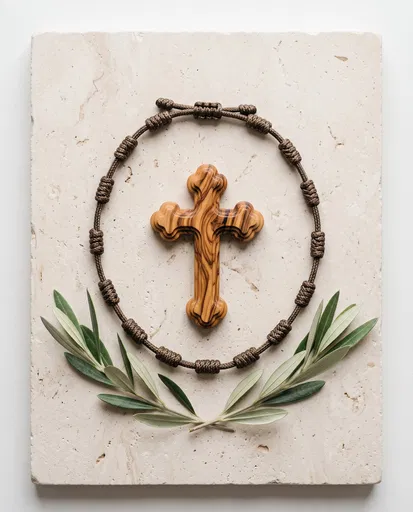 Olive Wood Cross and Cord Rosary