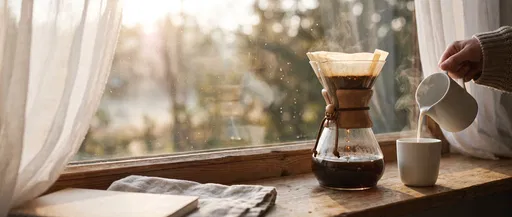 Pouring Milk Into Morning Coffee by Window