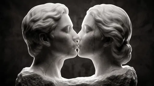 Marble Sculpture of Couple Kissing in Profile