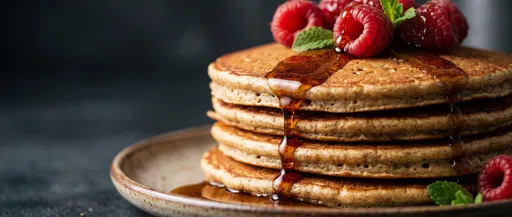 Pancake Stack with Raspberries and Maple Syrup
