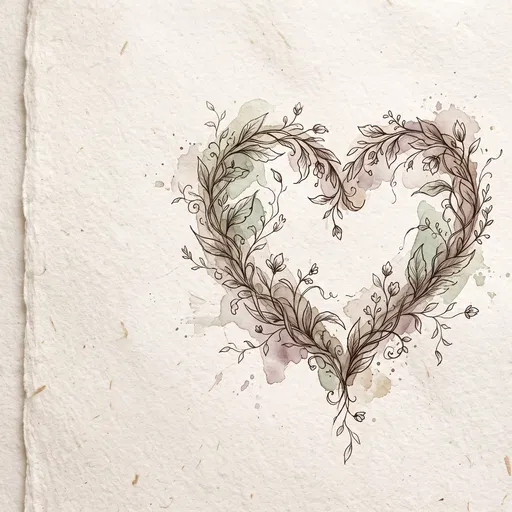 Botanical Watercolor and Ink Heart Illustration