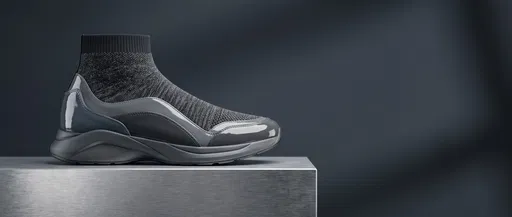 Grey Knit Sock Sneaker on Metal Block