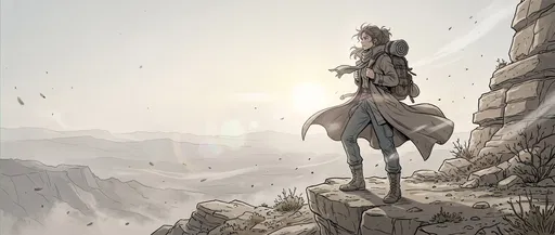Anime Female Traveler On Windy Cliff