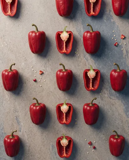 Top-Down Arrangement of Red Peppers