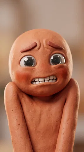 Embarrassed Terracotta Clay Character Grimacing