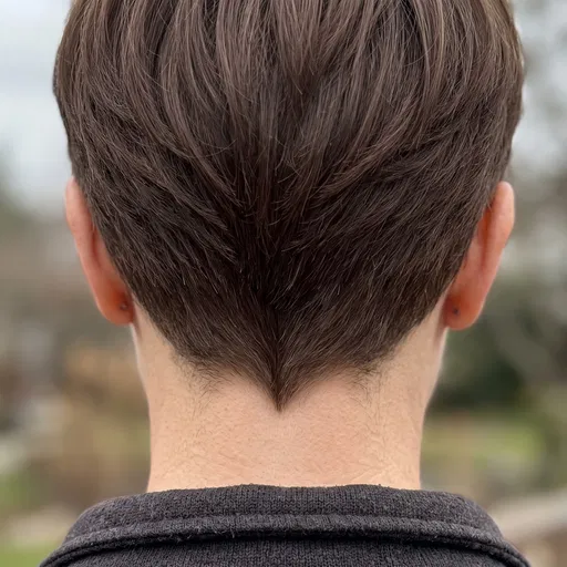 Back View of Brown Pixie Cut