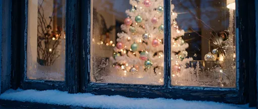 White Christmas Tree Through Frosted Window