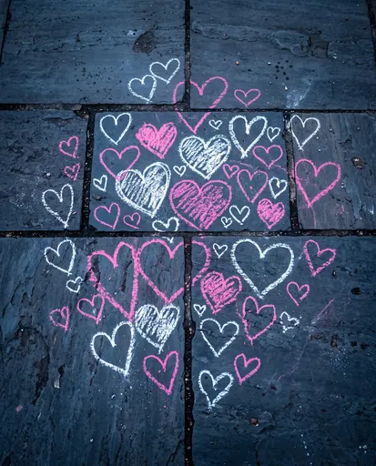 Pink and White Chalk Hearts on Slate