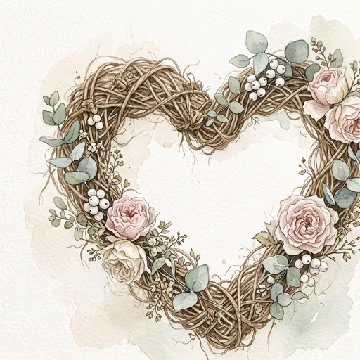 Watercolor Floral Heart Wreath Illustration