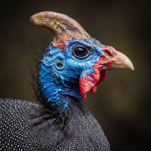 Close-Up Profile of Helmeted Guineafowl