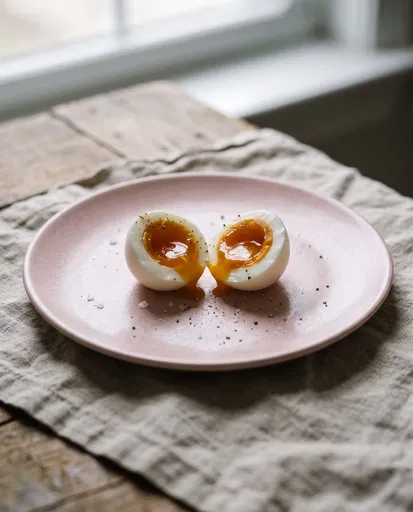 Soft Boiled Egg on Pink Plate