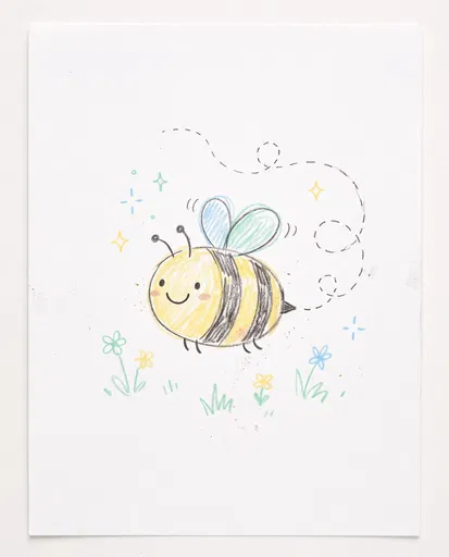 Cute Crayon Drawing of Cheerful Bee