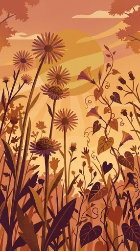 Golden Hour Aster and Morning Glory Illustration