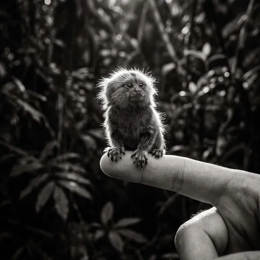 Tiny Pygmy Marmoset on Human Finger