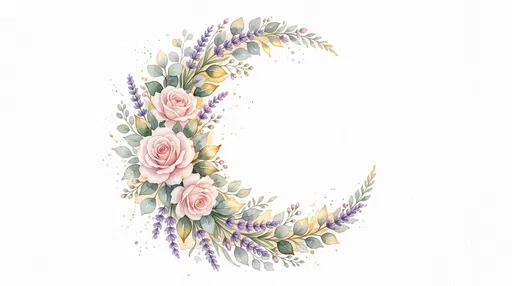 Watercolor Floral Crescent Moon Illustration