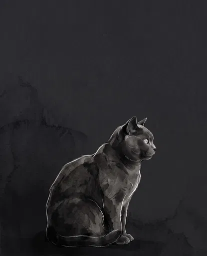 Monochrome Ink Wash Chartreux Cat Profile