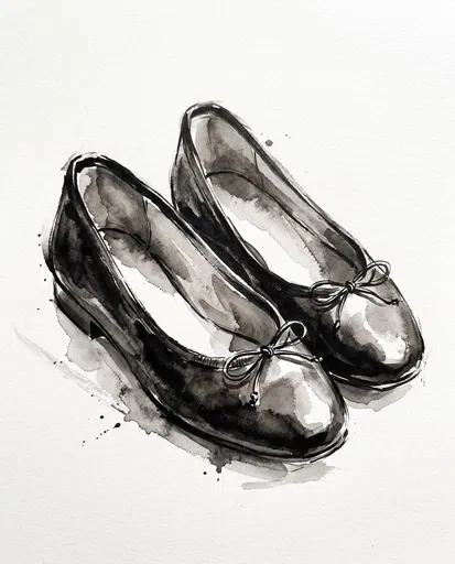 Watercolor Sketch of Black Ballet Flats