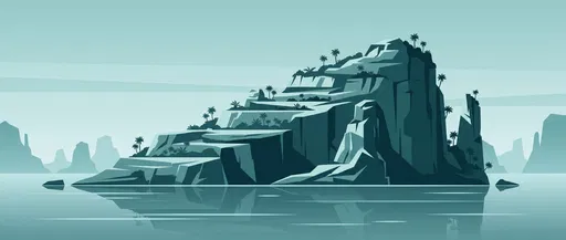 Minimalist Teal Vector Limestone Island Panorama