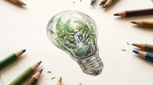 Colored Pencil Lightbulb Terrarium Drawing