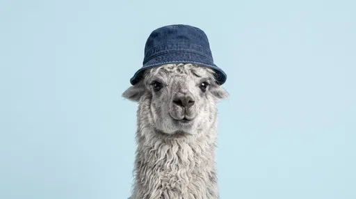 Silver Llama Wearing Denim Bucket Hat