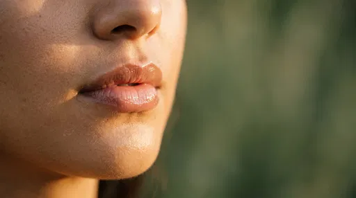 Macro Close-Up of Glossy Lips