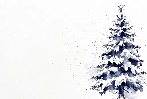 Indigo Watercolor and Ink Christmas Tree