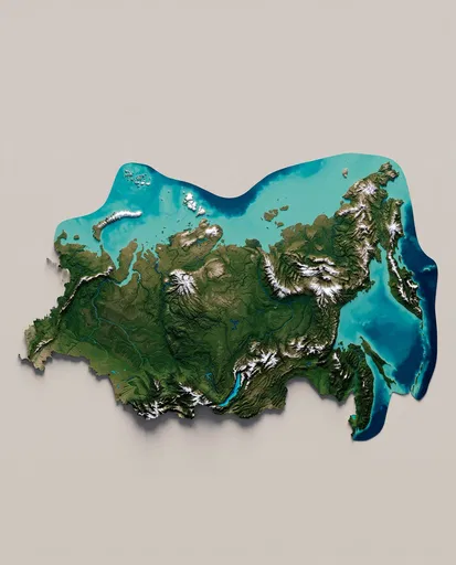 3D Topographic Relief Map of Russia