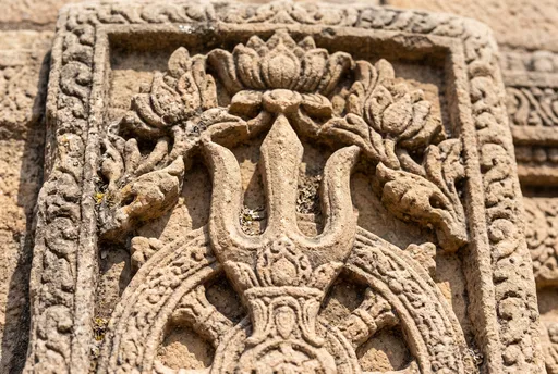 Ancient Sandstone Triratna Buddhist Bas-Relief Carving