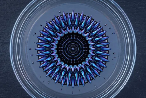 Symmetrical Blue and Violet Ferrofluid Spikes