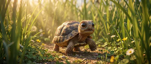 Cute Stylized Baby Tortoise in Meadow