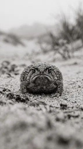 Monochrome Grumpy Rain Frog on Sand