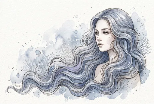 Watercolor Illustration of Woman With Silver Blue Hair