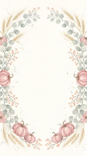 Pastel Autumn Pumpkin and Eucalyptus Watercolor Border