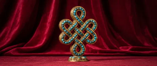 Gold and Turquoise Endless Knot Sculpture
