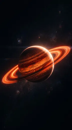 Fiery Orange Ringed Gas Giant Planet