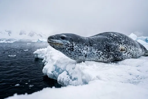 Spotted Leopard Seal Resting on Ice Floe
