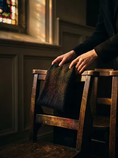 Hands Draping Wool Shawl on Chapel Chair