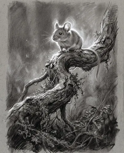 Charcoal Drawing of Mouse on Root