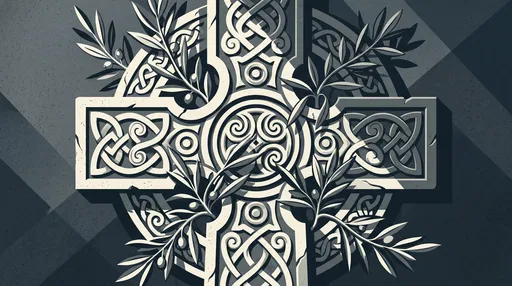 Carved Stone Celtic Cross With Olive Branches