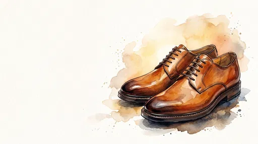 Watercolor Illustration of Cognac Leather Derby Shoes