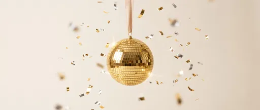 Golden Disco Ball With Floating Confetti