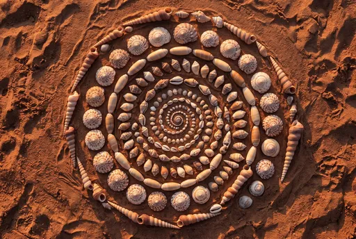 Spiral Seashell Mandala on Red Sand