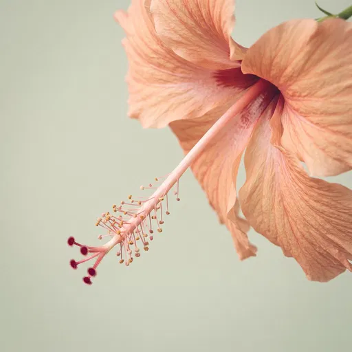 Peach Hibiscus Macro on Pale Celadon