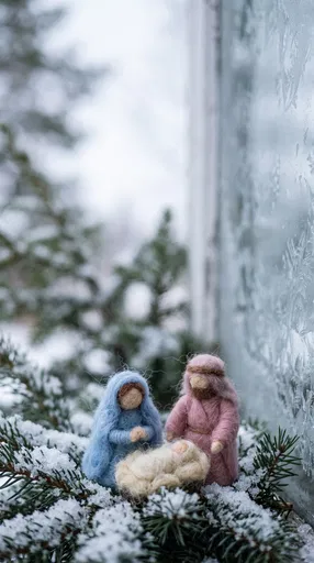 Needle-Felted Wool Nativity Scene in Snow