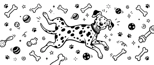Playful Cartoon Dalmatian With Dog Toys