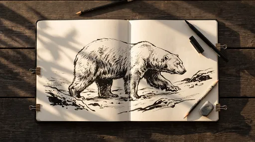Ink Sketch of Polar Bear in Notebook