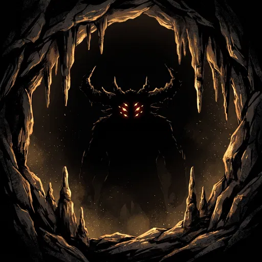 Horned Monster Silhouette in Dark Cavern