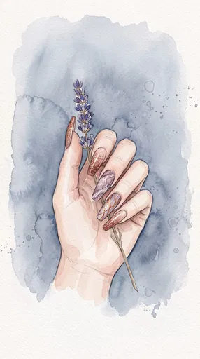 Watercolor Hand With Manicure Holding Lavender